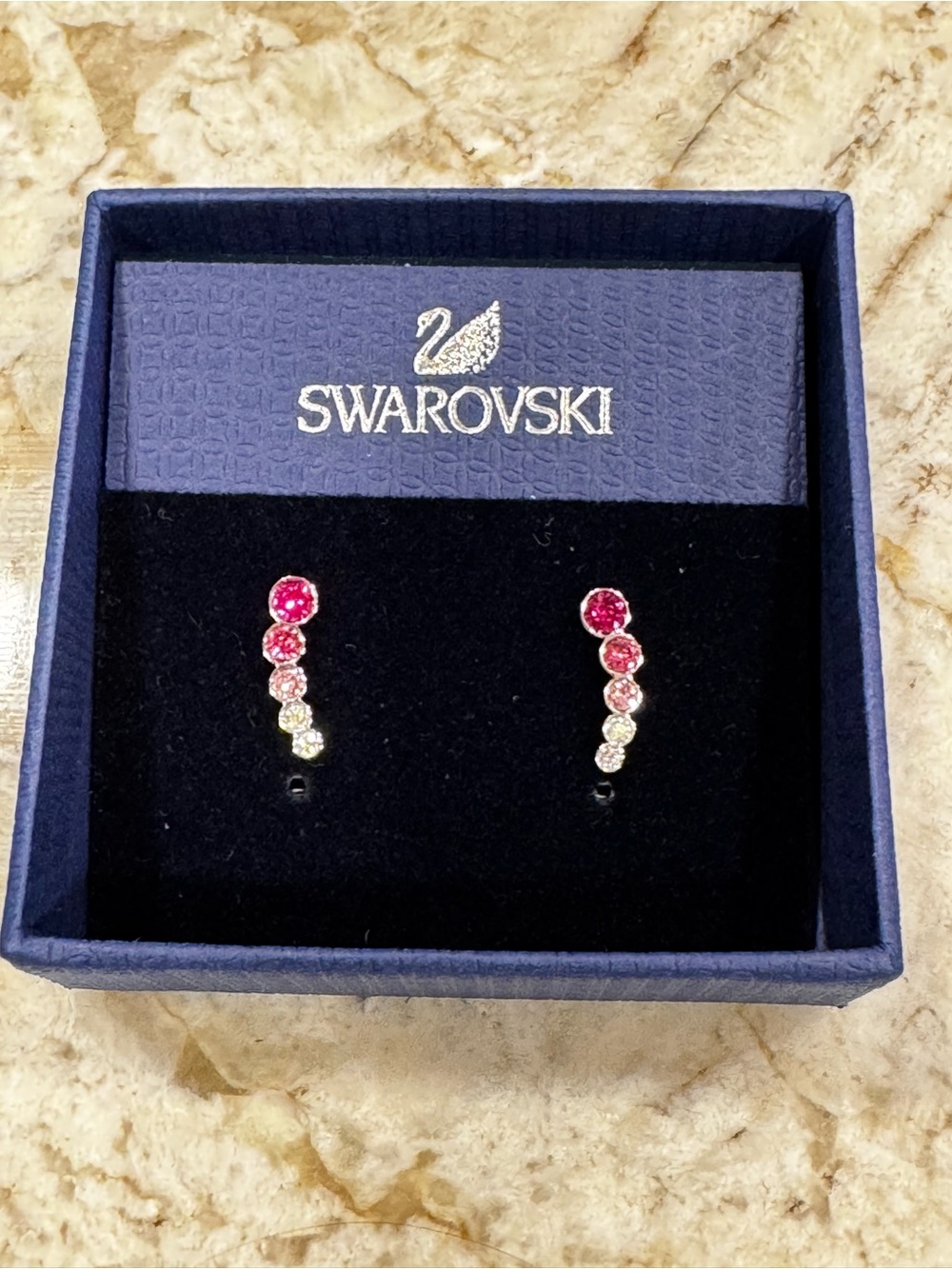 Swarovski Pink-to-Clear Graduated Crystal Drop Stud Earrings- Authentic